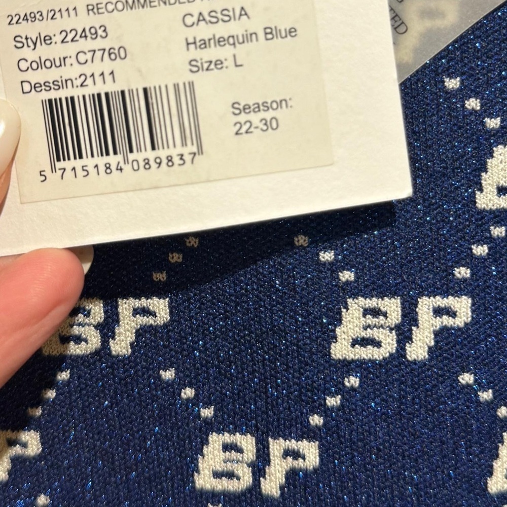 Baum und pferdgarten Navy Logo Patterned Top short sleeve shimmer turtleneck  L - Picture 6 of 6